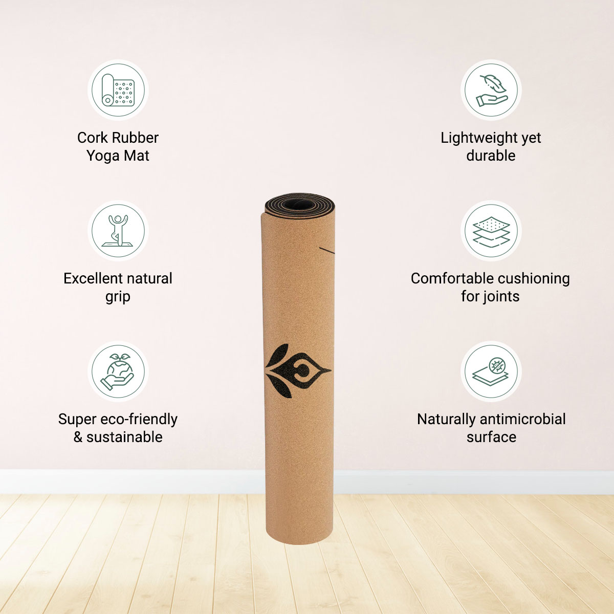 Cork PU Rubber Alignment Yoga Mat - Image 4